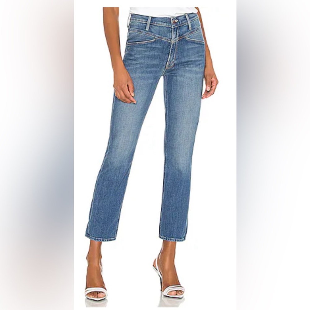 MOTHER High-Rise Straight Crop Jeans in Medium Blue